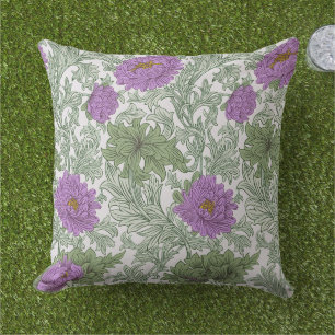 Vintage Purple Moss Green William Morris Floral Cushion