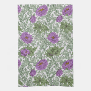 Vintage Purple Moss Green William Morris Floral Tea Towel
