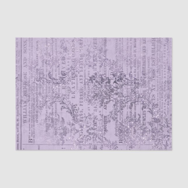 Vintage Purple Newsprint Tissue Paper (Front)
