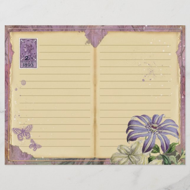 Vintage Purple Passion Floral Journal Page (Back)