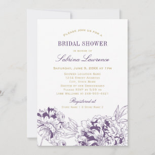 Vintage Purple Peony Wedding Bridal Shower Invitation