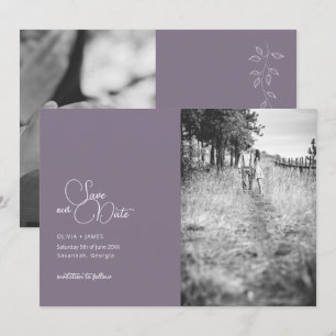 Vintage Purple Photo Save The Date Card