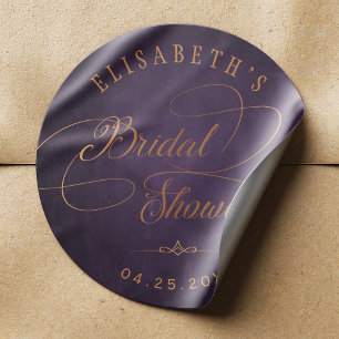 Vintage purple plum gold calligraphy bridal shower classic round sticker