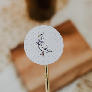 Vintage Purple Polkadot Goose Baby Shower Classic Round Sticker
