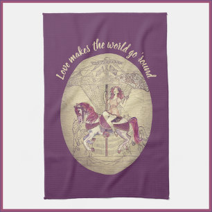 Vintage Purple Retro Carousel Tea Towel