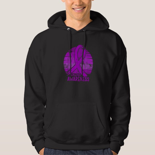 Vintage Purple Ribbon Epilepsy Awareness Costume R Hoodie (Front)