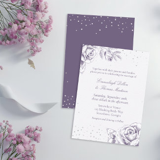 Vintage Purple Rose Confetti Glitter Wedding Invitation