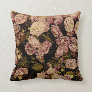 vintage purple rose toss pillow