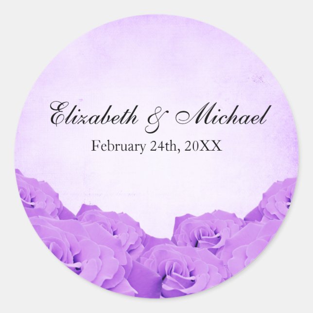 Vintage Purple Rose Wedding Favour Label (Front)