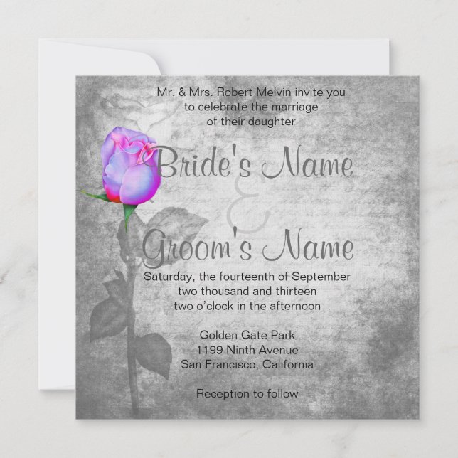 Vintage Purple Rosebud Wedding Invitation (Front)