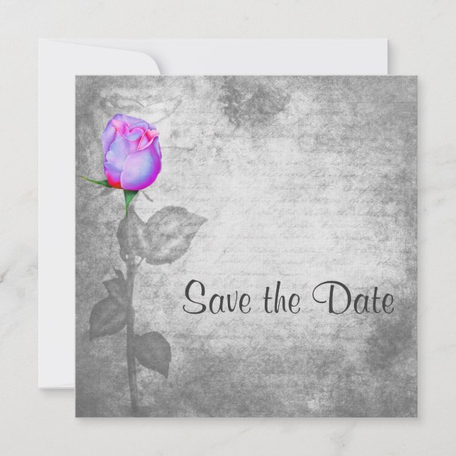 Vintage Purple Rosebud Wedding Save The Date (Front)