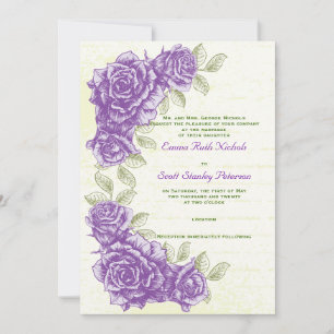 Vintage purple roses custom wedding invitation