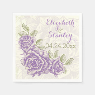 Vintage purple roses floral wedding napkin