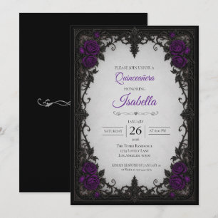 Vintage Purple roses Quinceañera Invitation