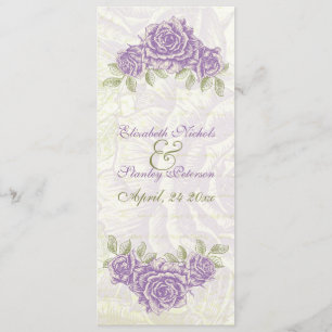 Vintage purple roses wedding ceremony program card