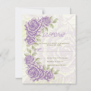 Vintage purple roses wedding RSVP response card