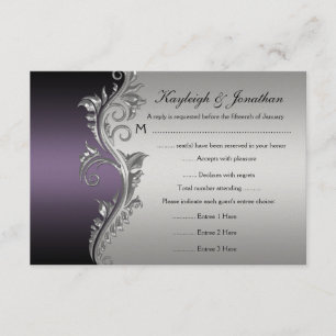 Vintage Purple Silver Black RSVP Card