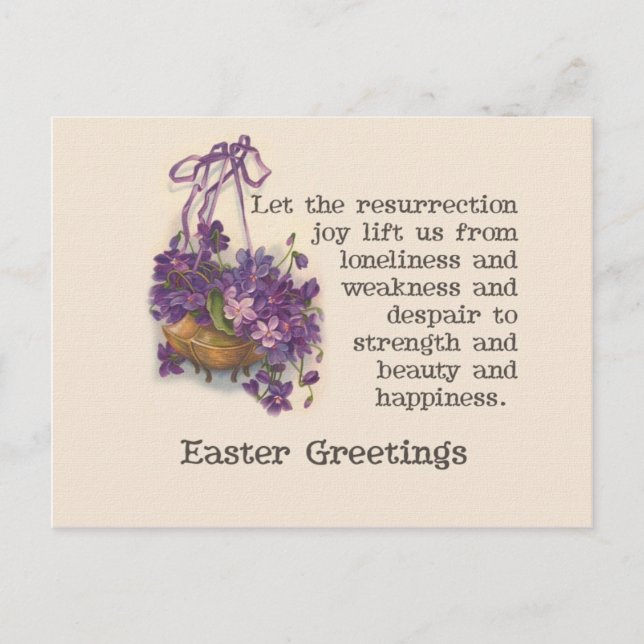 Vintage Purple Sweet Pea Basket Easter Post Card (Front)