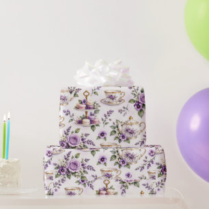 Vintage Purple Tea Party Pattern Wrapping Paper