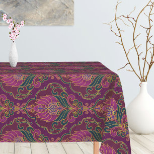Vintage Purple, Teal and Gold Floral Pattern Tablecloth