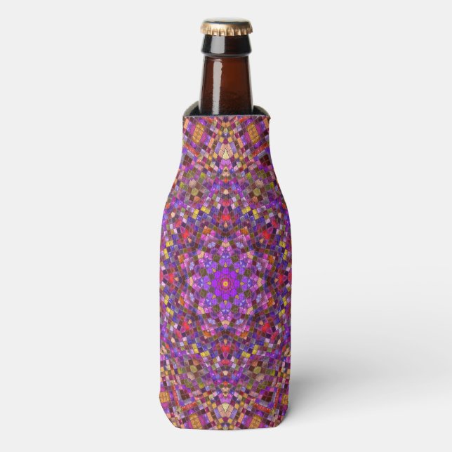 Vintage Purple Tile Pattern Kaleidoscope Bottle Cooler (Bottle Front)