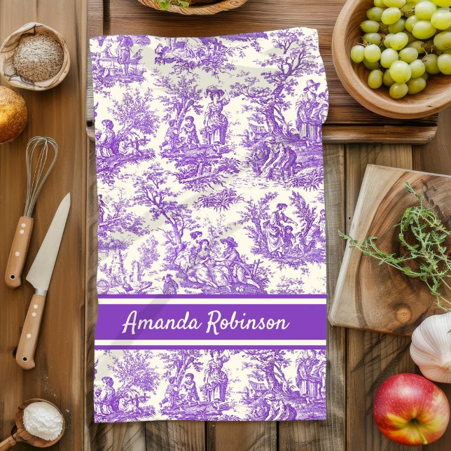 Vintage purple toile de jouy printed tea towel (Creator Uploaded)