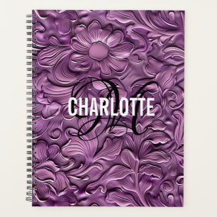 Vintage purple tooled leather planner