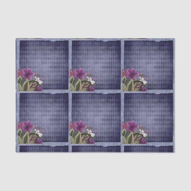 Vintage Purple Tropical Floral Tissue Paper (Front)