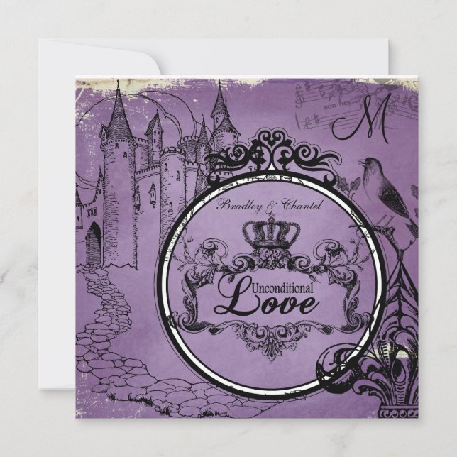 Vintage Purple Unconditional Love Wedding Invite (Front)