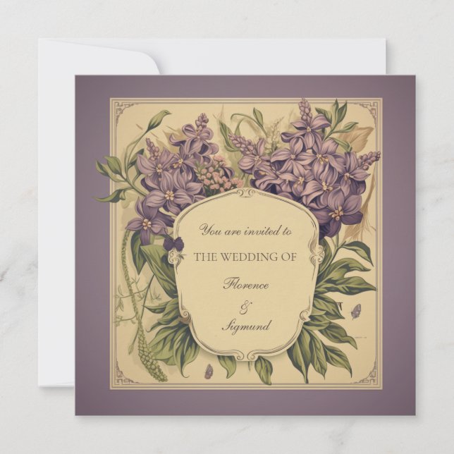 Vintage Purple Violets Floral Wedding Invitation (Front)