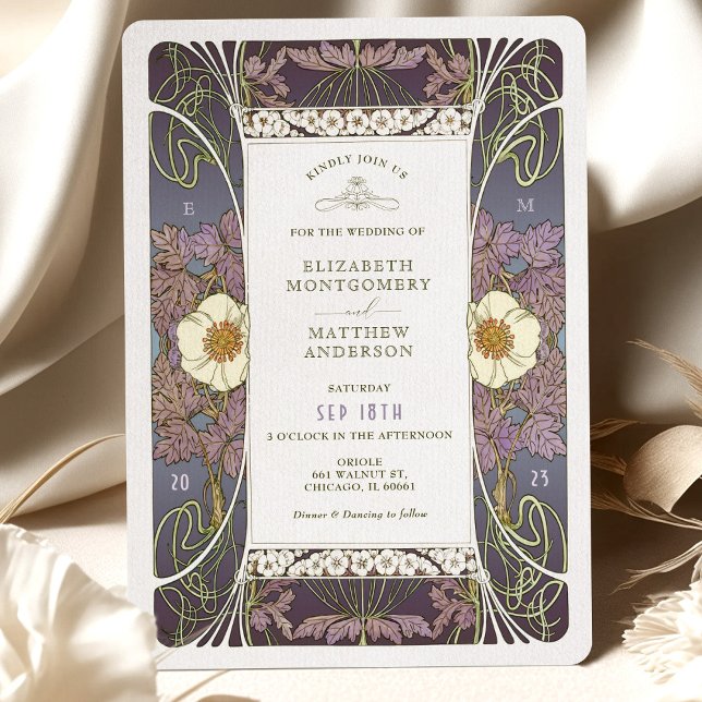 Vintage Purple Wedding Invitations Art Nouveau (Creator Uploaded)
