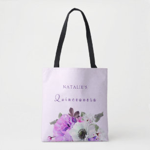 Vintage Purple White Floral Quinceanera Tote Bag