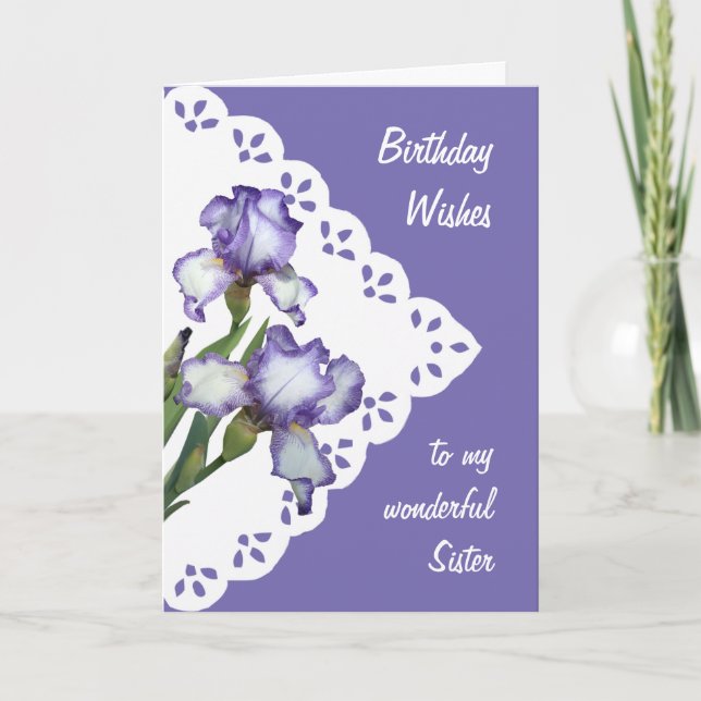 Vintage Purple White Iris Flower Sister Card (Front)
