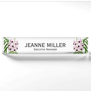 Vintage Purple White Orchid Flower General Manager Nameplate