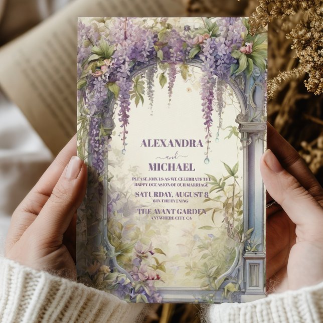 Vintage Purple Wisteria Art Nouveau Wedding Invitation (Creator Uploaded)