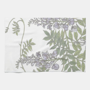 Vintage Purple Wisteria Green Leaves Vine Tea Towel
