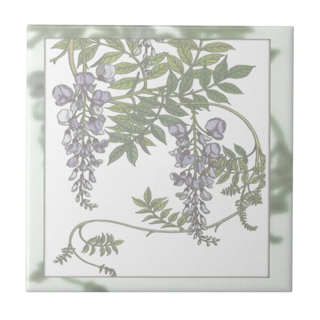 Vintage Purple Wisteria Green Leaves Vine Tile (Front)