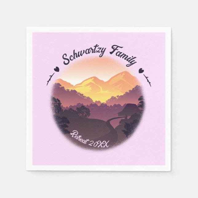 Vintage Purple Yellow Farmhouse Mountain Sunset  Napkin (Front)