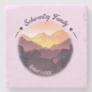 Vintage Purple Yellow Farmhouse Mountain Sunset  Stone Coaster