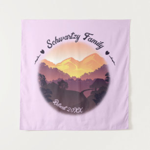 Vintage Purple Yellow Farmhouse Mountain Sunset Tapestry