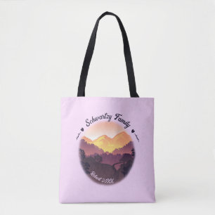 Vintage Purple Yellow Farmhouse Mountain Sunset Tote Bag