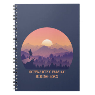 Vintage Purple Yellow Hike Mountain Sunset Notebook