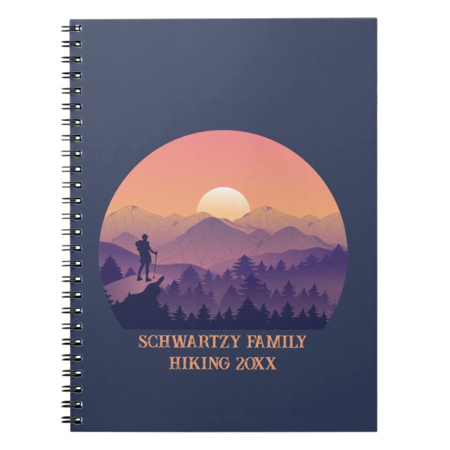 Vintage Purple Yellow Hike Mountain Sunset Notebook (Front)
