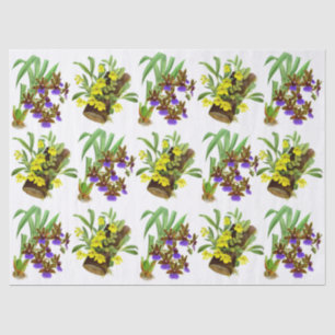 Vintage Purple Yellow Orchid Flower Decoupage Tissue Paper