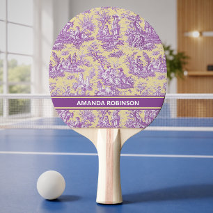 Vintage purple yellow toile de jouy printed ping pong paddle