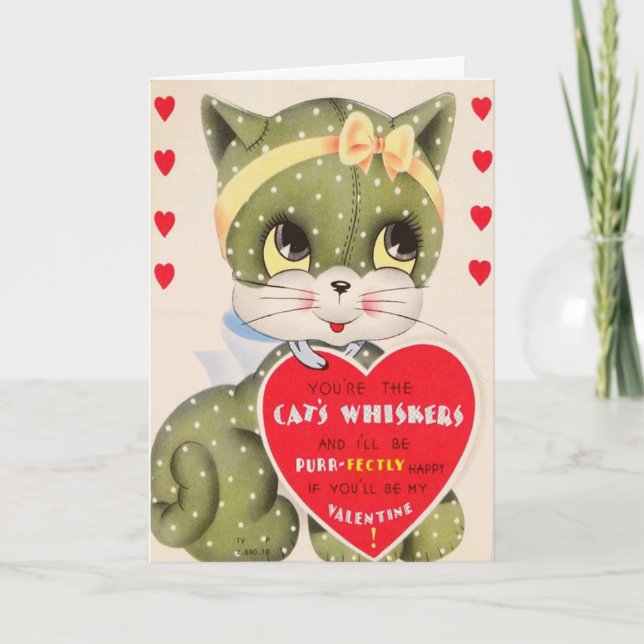 Vintage Purr-fectly Happy Valentine's Day Card (Front)