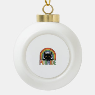 Vintage Purride Black Cat Rainbow Shirt Design_1 Ceramic Ball Christmas Ornament