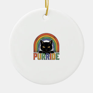 Vintage Purride Black Cat Rainbow Shirt Design_1 Ceramic Tree Decoration