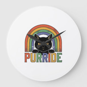 Vintage Purride Black Cat Rainbow Shirt Design_1 Large Clock