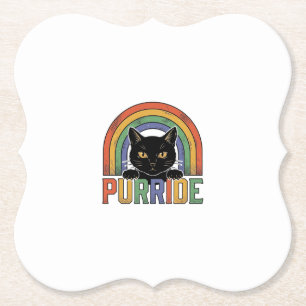 Vintage Purride Black Cat Rainbow Shirt Design_1 Paper Coaster